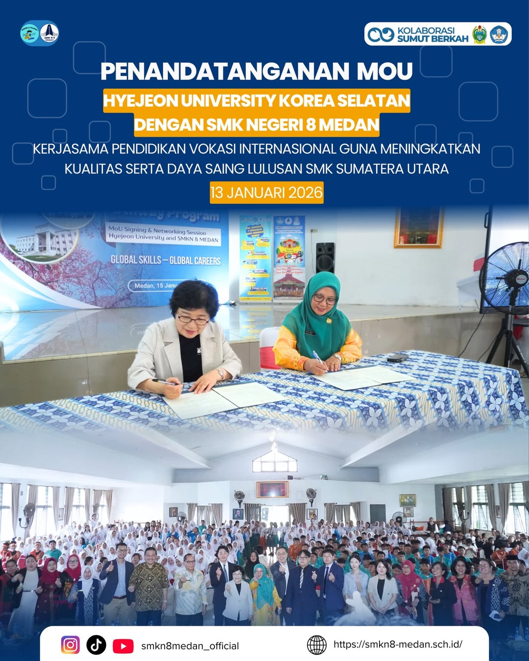 Penandatanganan Nota Kesepahaman (MoU) antara Hyejeon University, Korea Selatan dengan SMKN 8 Medan
