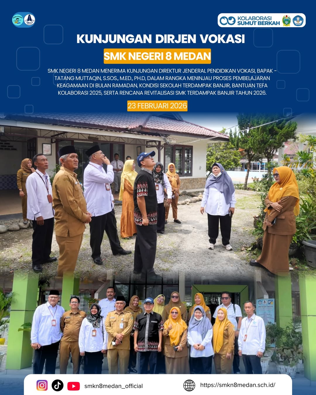 SMK Negeri 8 Medan menerima kunjungan Direktur Jenderal Pendidikan Vokasi