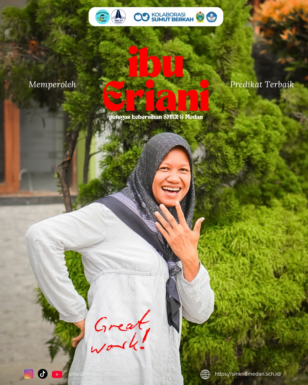 Apresiasi untuk Bintang di Balik Layar! 🌟Ibu Eriani, Petugas Kebersihan SMKN 8 Medan, terpilih