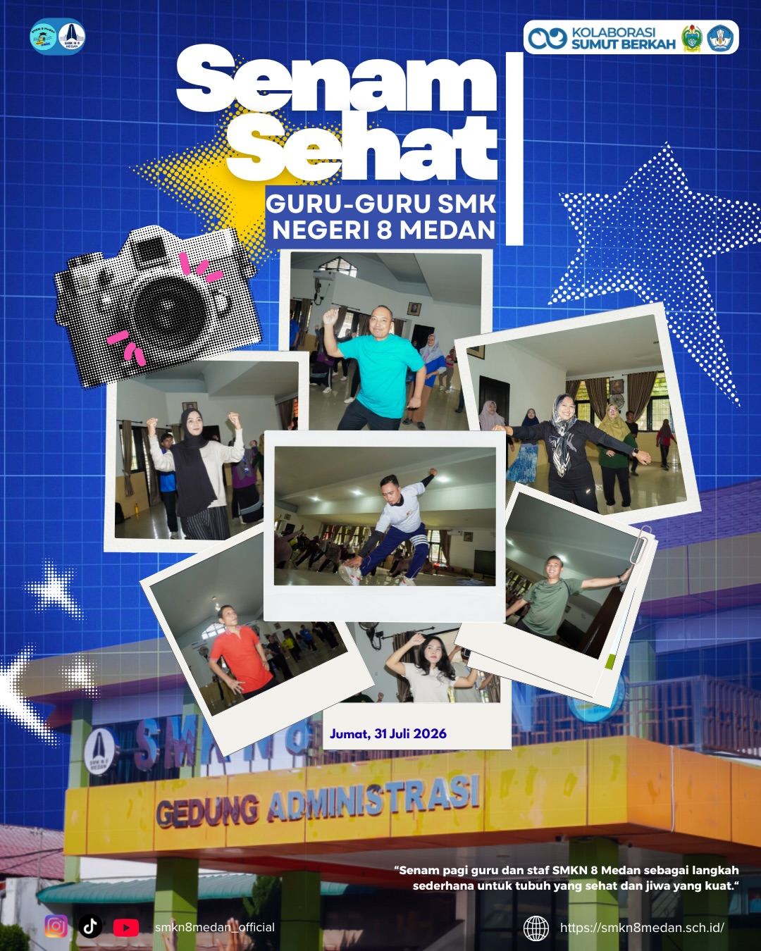 Seluruh guru dan staf SMK Negeri 8 Medan mengikuti kegiatan senam bersama