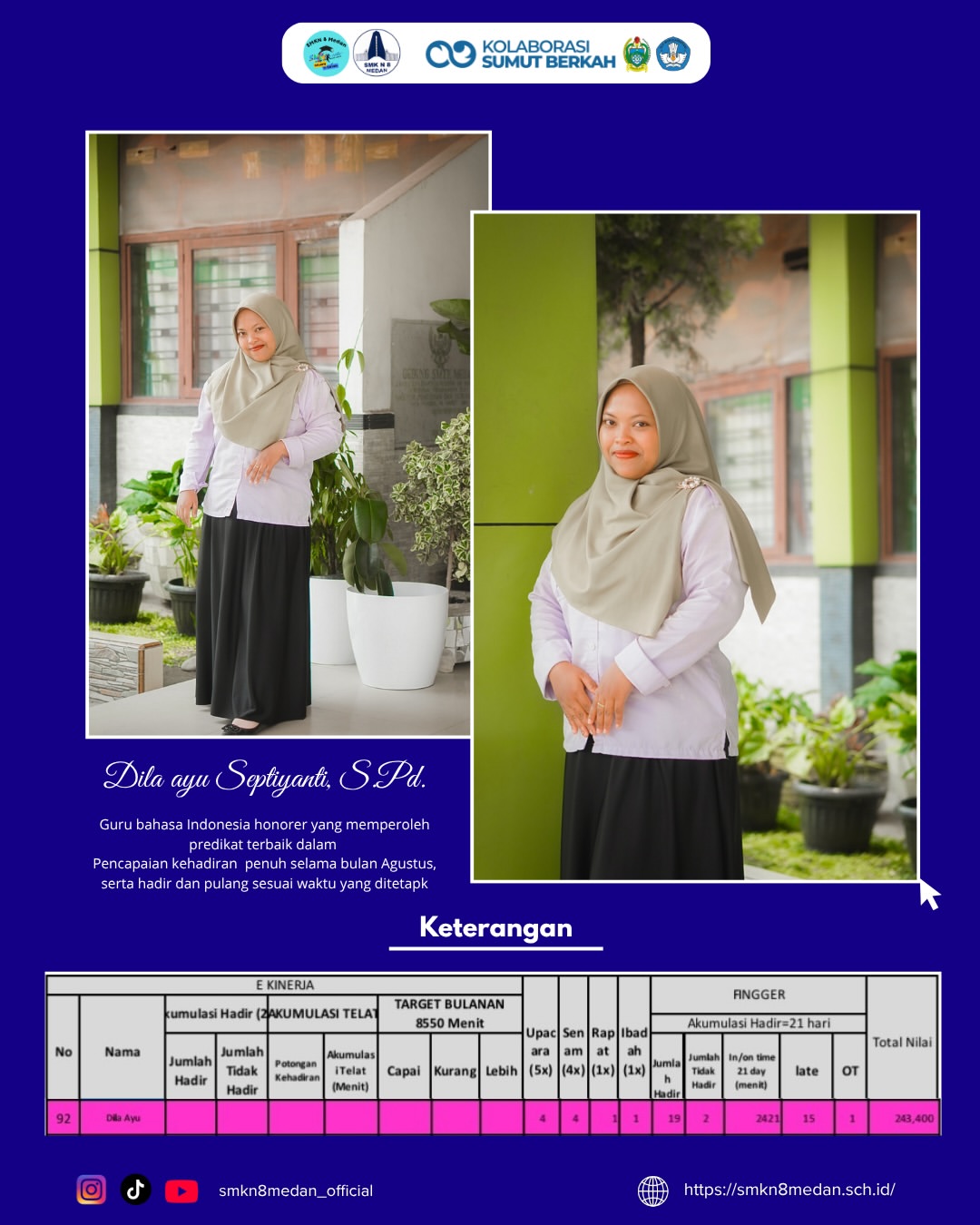 🌟 Apresiasi untuk Dedikasi dan Kedisiplinan!Selamat kepada Dila Ayu Septiyanti, S.Pd., Guru Bah (1)